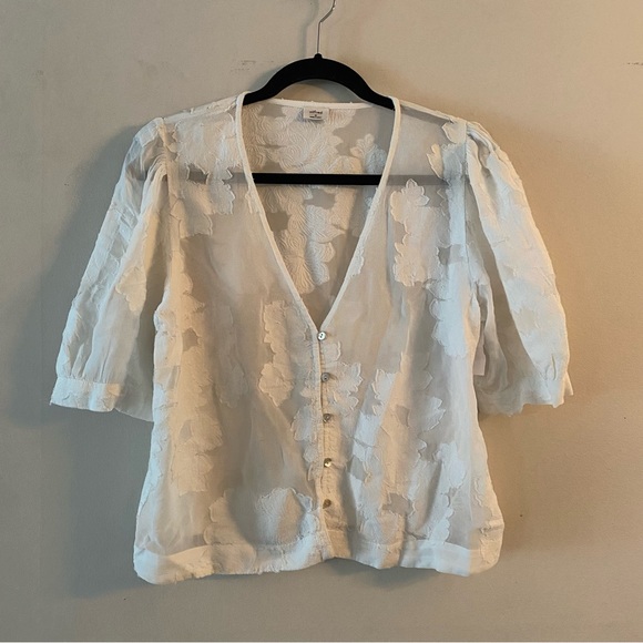 Wilfred Aritzia Rengo Floral Jacquard Puff Sleeve Blouse Cottagecore Women's - Picture 2 of 10